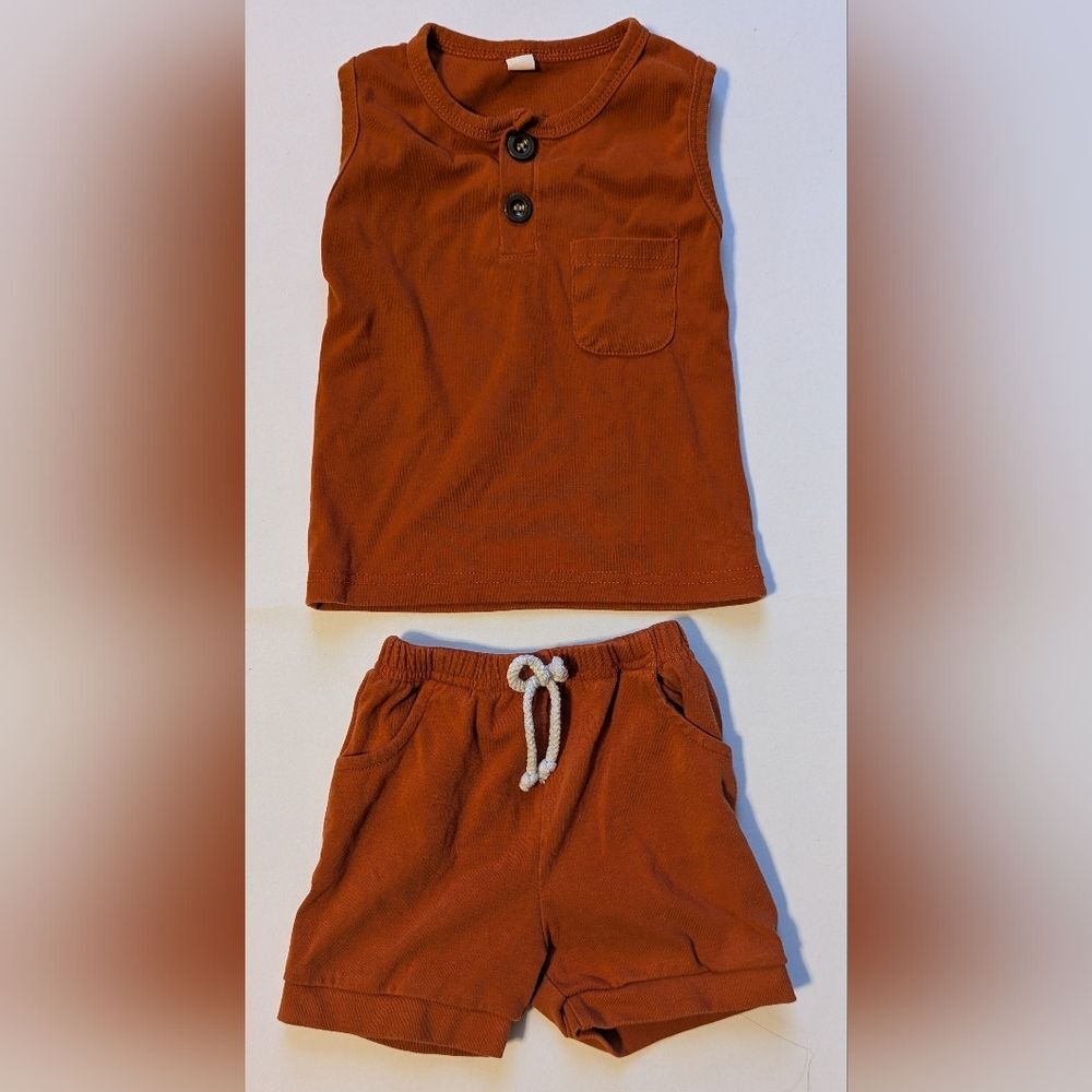 Rust Sleeveless Kids Top and Shorts Set